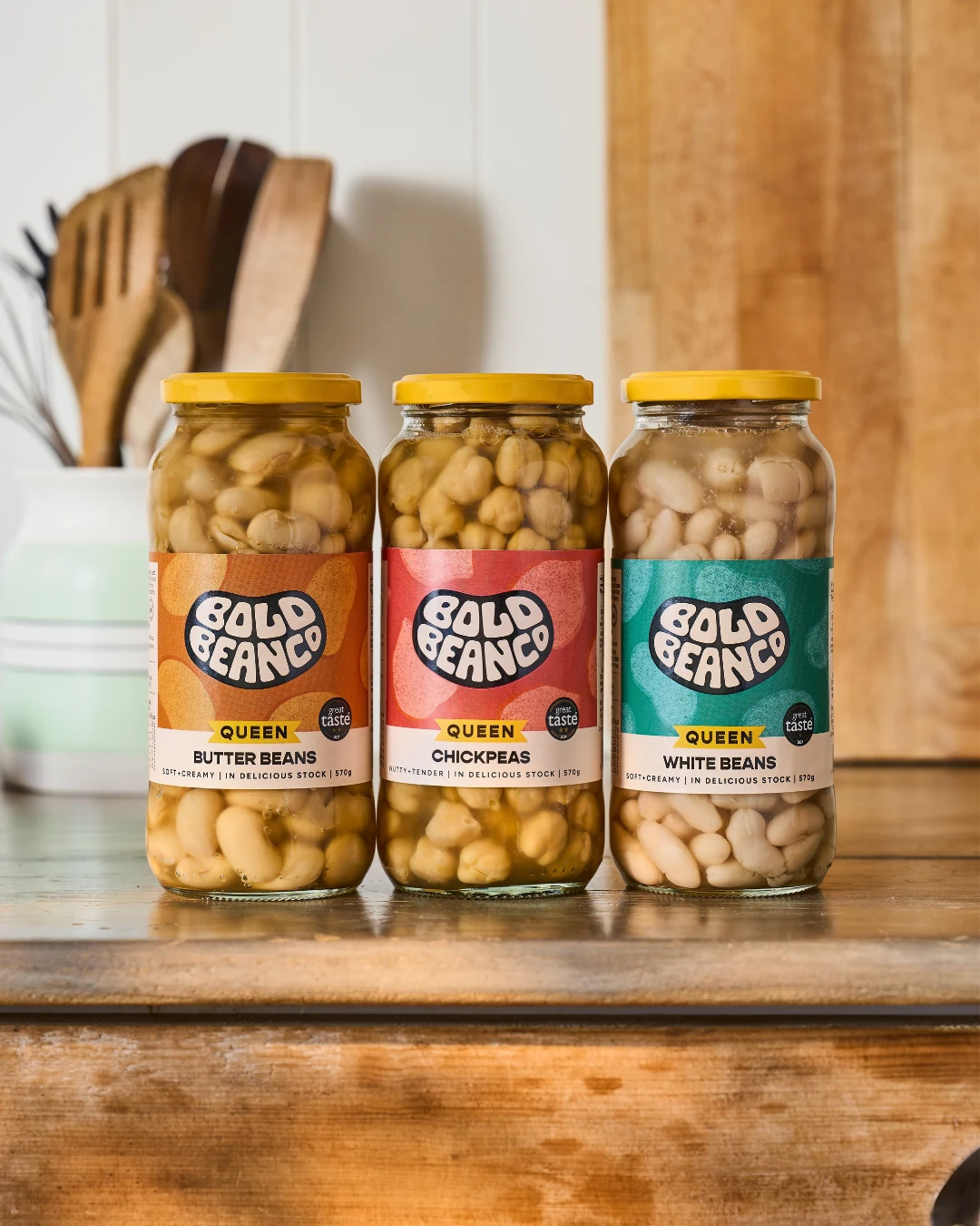Bold Bean Co redesigned bean jars showing the new colourful packaging range