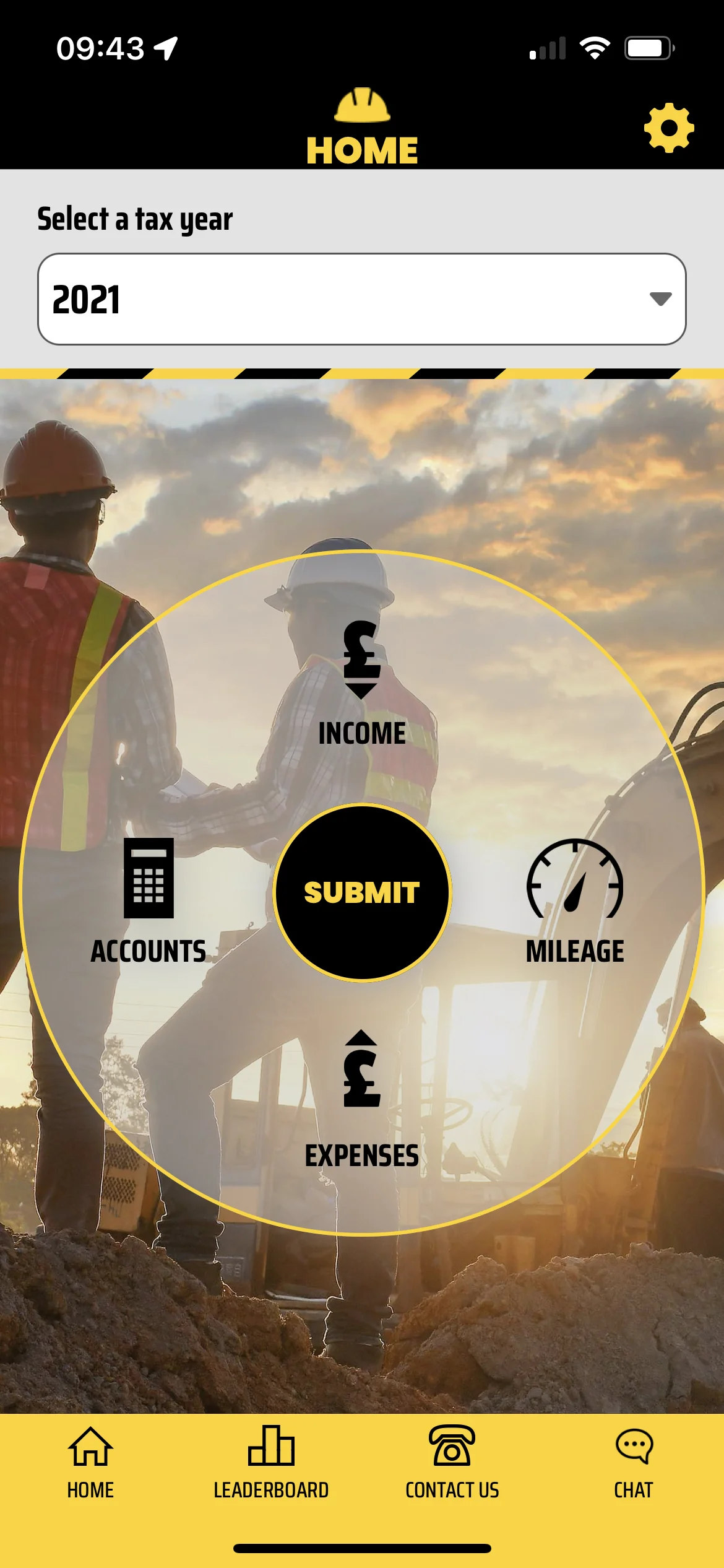 SubbieTax mobile application home screen.